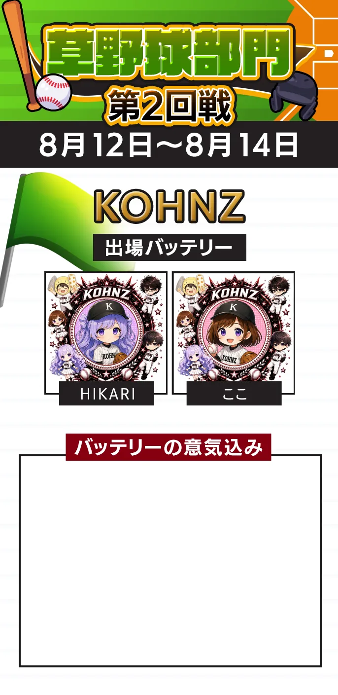 KOHNZ 準決勝の出場バッテリー